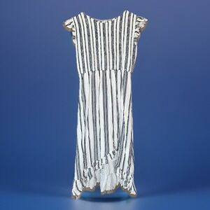 Böhme Striped‎ Midi Dress Ruffle Hem Sleeveless Casual Summer Size S Blue White